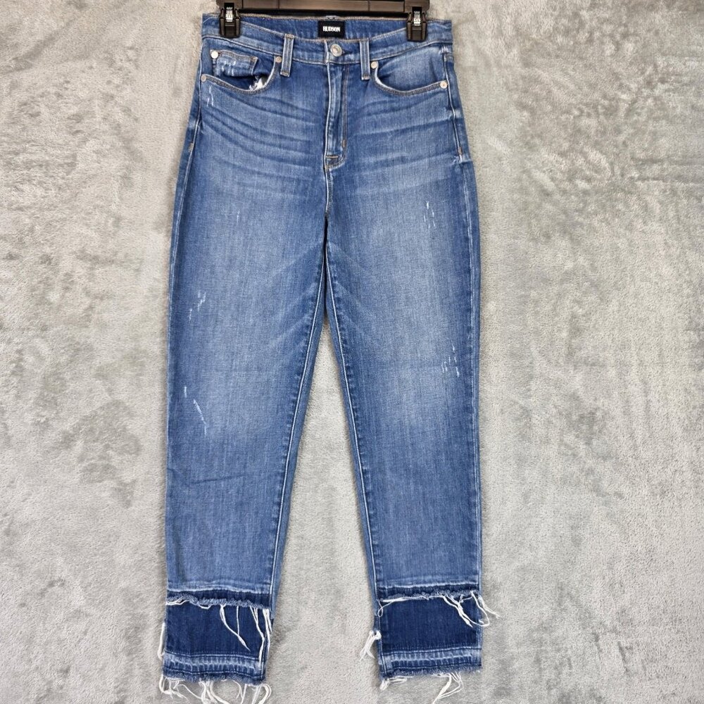 Hudson Jeans Womens 27 Blue High Rise Zoeey Straight Crop Distressed Raw Hem